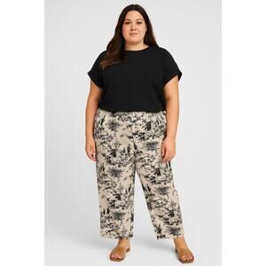 Country Wear Toile Pants 3X Linen Rayon Pull-On Cottagecore Coastal Grandma‎